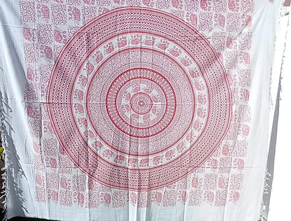 MULTIUSOS PLAID CUBRE ELFANTES CON ROJO EN ALGODÓN NATURAL ARTESANALMENTE HECHO EN INDIA. ENVÍO GRATIS SIN PEDIDO MÍNIMO.