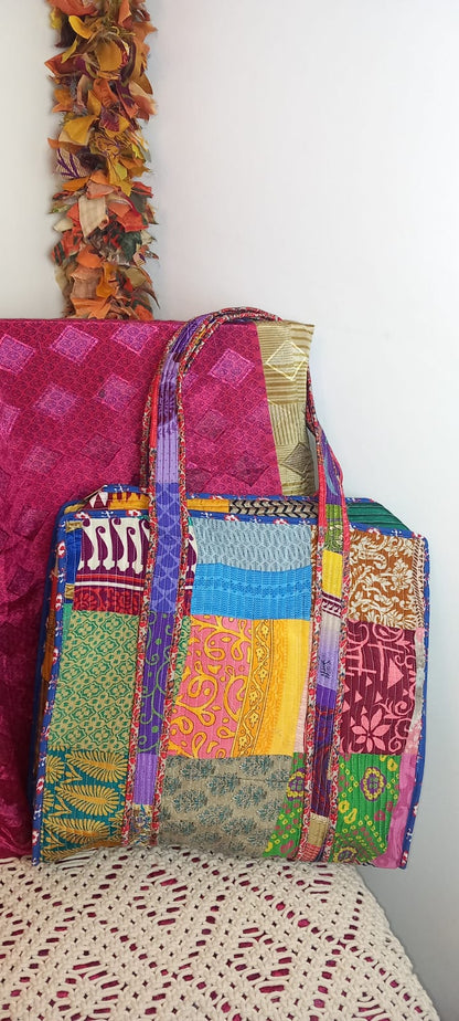 BOLSO REVERSIBLE CON CREMALLERA PATCHWORK MODELO SRI NAGAR,ENVÍO GRATIS SIN PEDIDO MÍNIMO.