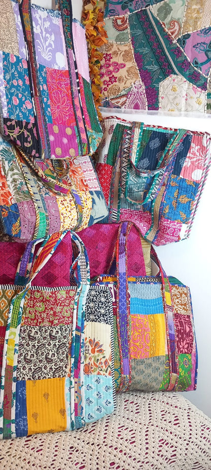 BOLSO REVERSIBLE CON CREMALLERA PATCHWORK MODELO SRI NAGAR,ENVÍO GRATIS SIN PEDIDO MÍNIMO.