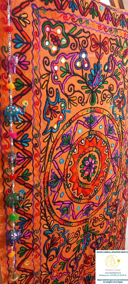 Tapiz Gora Mandala 75x120 bordado,una joya textil con alma bohemía hecha en India.Envío gratis sin pedido sin pedido mínimo.