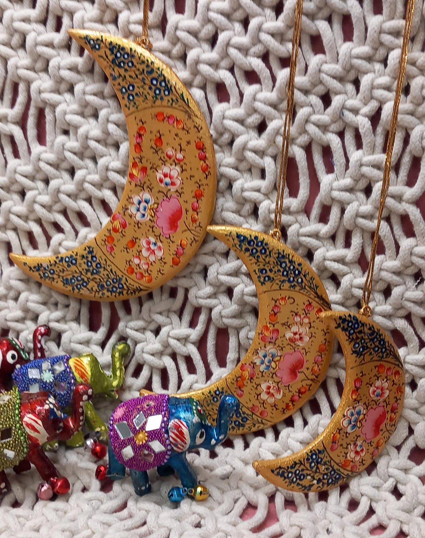 SET DECORATIVO DE 3 LUNAS SURUC,PAPEL MACHÉ PINTADO A MANO.ENVÍO GRATIS SIN PEDIDO MÍNIMO