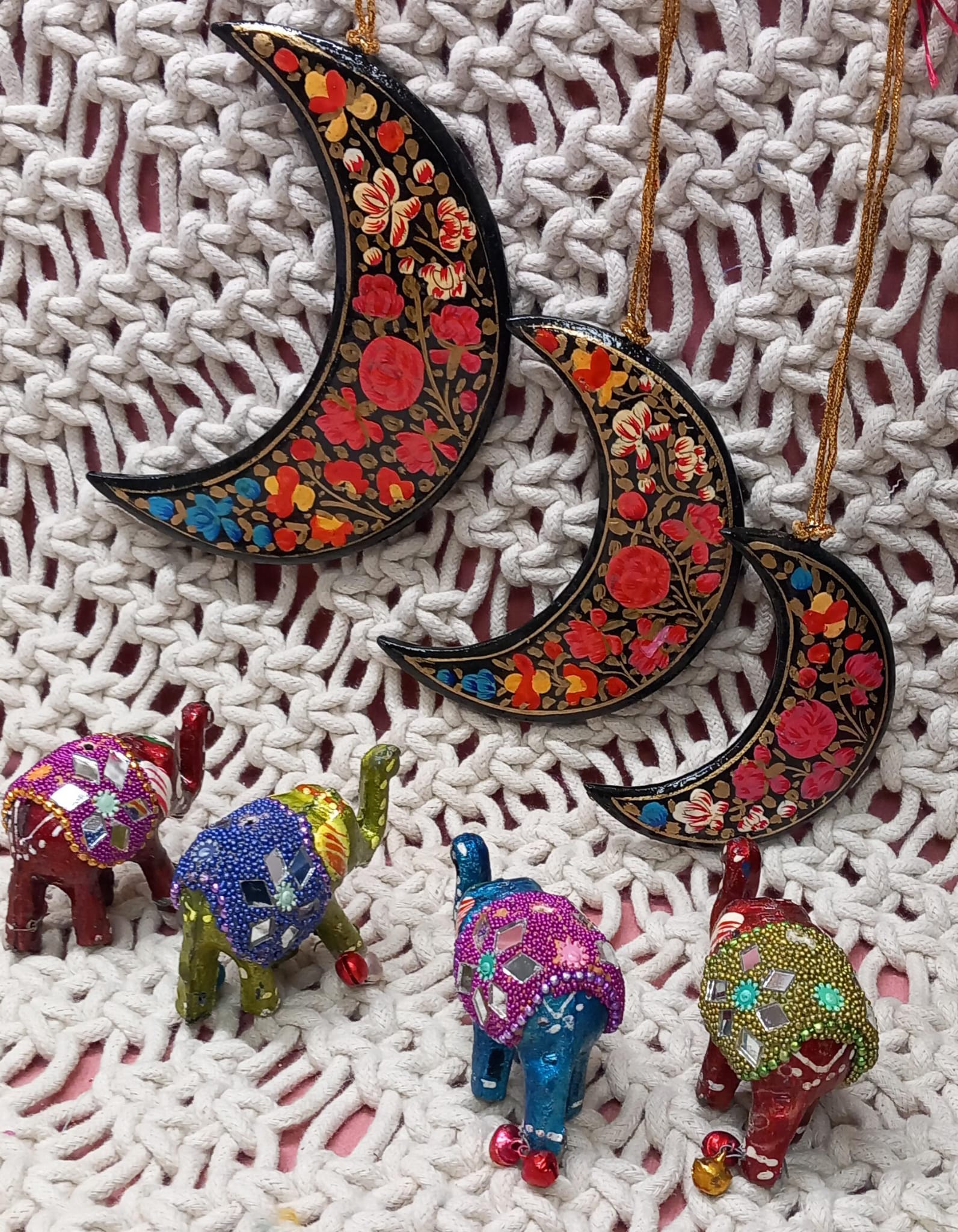 SET DECORATIVO DE 3 LUNAS SURUC,PAPEL MACHÉ PINTADO A MANO.ENVÍO GRATIS SIN PEDIDO MÍNIMO