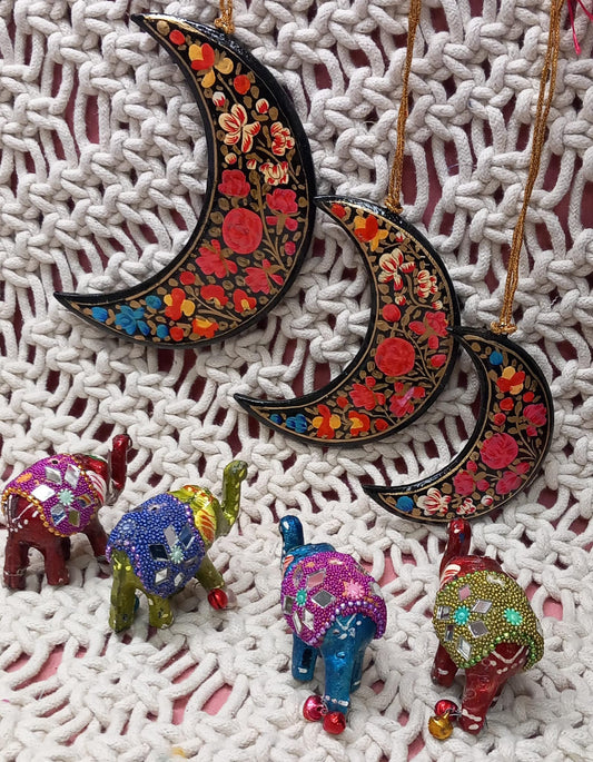 SET DECORATIVO DE 3 LUNAS SURUC,PAPEL MACHÉ PINTADO A MANO.ENVÍO GRATIS SIN PEDIDO MÍNIMO