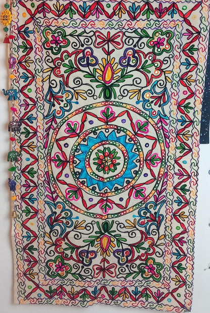 Tapiz Gora Mandala 75x120 bordado,una joya textil con alma bohemía hecha en India.Envío gratis sin pedido sin pedido mínimo.