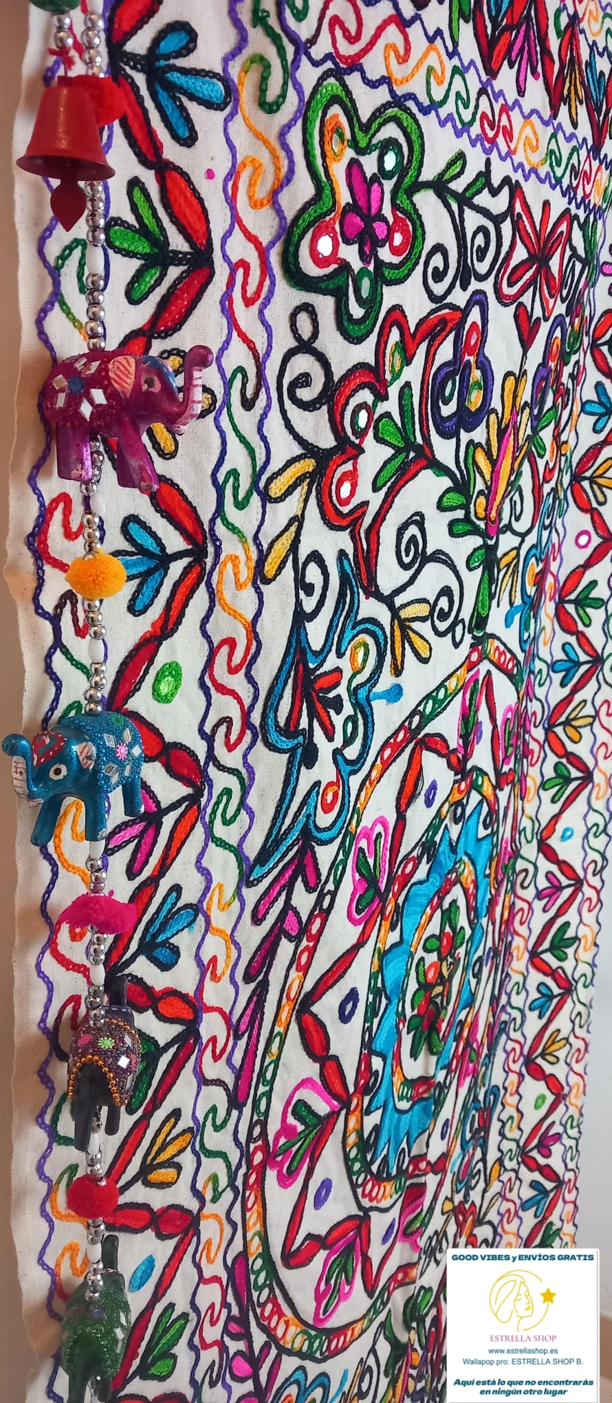 Tapiz Gora Mandala 75x120 bordado,una joya textil con alma bohemía hecha en India.Envío gratis sin pedido sin pedido mínimo.