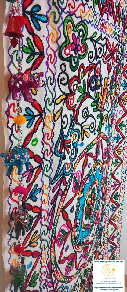 Tapiz Gora Mandala 75x120 bordado,una joya textil con alma bohemía hecha en India.Envío gratis sin pedido sin pedido mínimo.