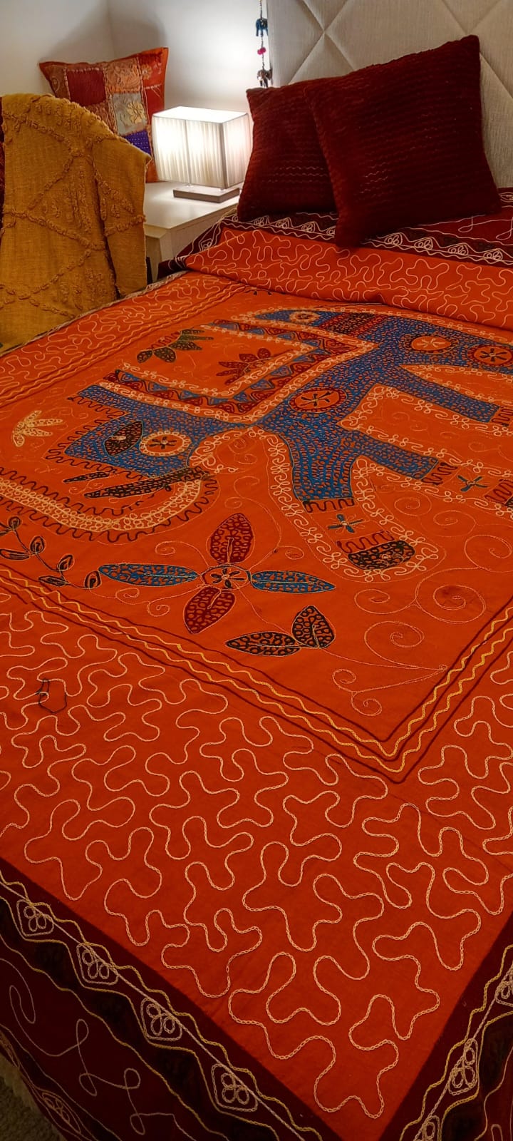 CUBRECAMA ELEFANTES CAMA DOBLE CON 200X260CM LLENO DE ENCANTO ARTESANAL.ENVÍO GRATIS SIN PEDIDO MÍNIMO.