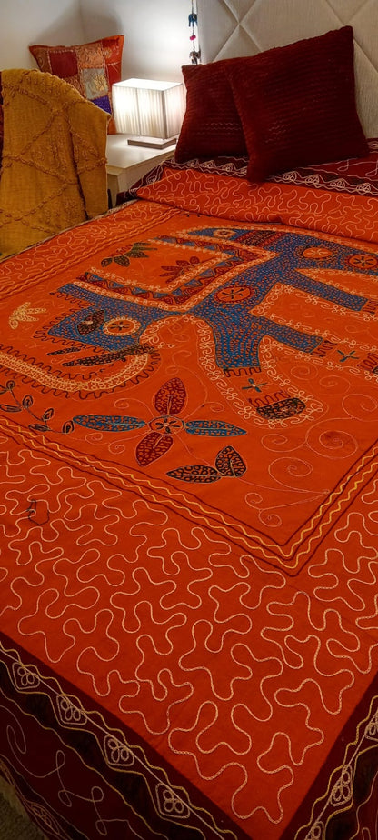 CUBRECAMA ELEFANTES CAMA DOBLE CON 200X260CM LLENO DE ENCANTO ARTESANAL.ENVÍO GRATIS SIN PEDIDO MÍNIMO.