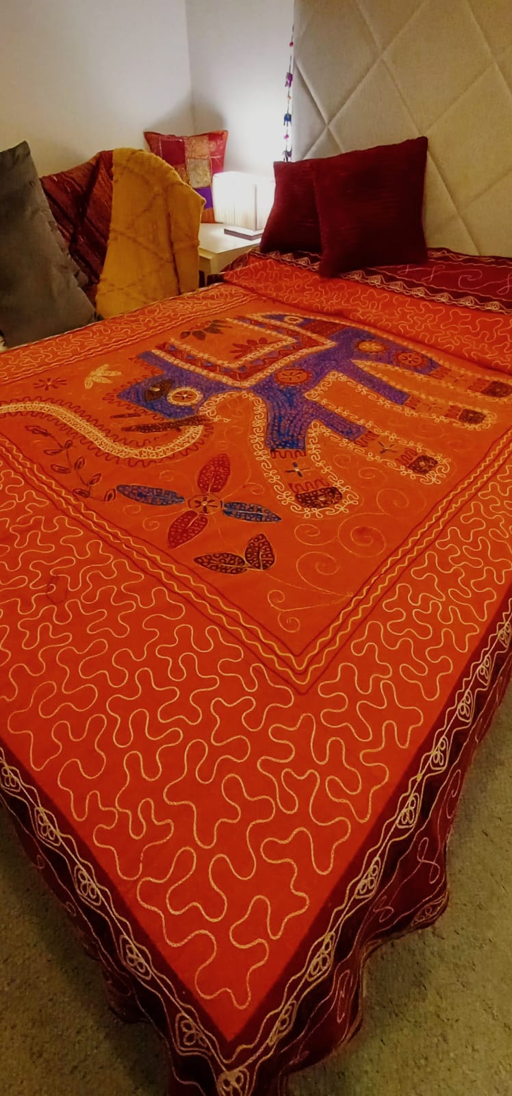 CUBRECAMA ELEFANTES CAMA DOBLE CON 200X260CM LLENO DE ENCANTO ARTESANAL.ENVÍO GRATIS SIN PEDIDO MÍNIMO.