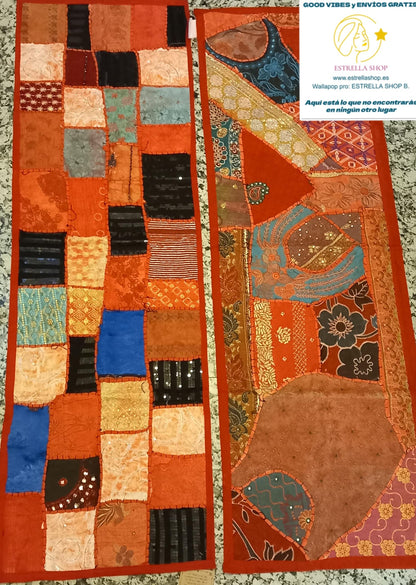 Camino de Mesa Pach. 45cmx145cm.Envío Gratis.Artículo etnico artesanía india. Precio sin competencia.Modelo Loto.