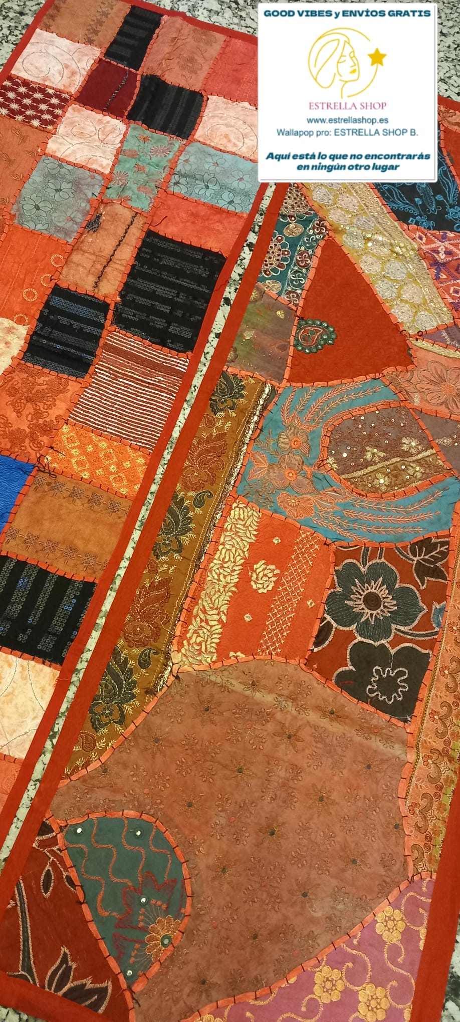 Camino de Mesa Pach. 45cmx145cm.Envío Gratis.Artículo etnico artesanía india. Precio sin competencia.Modelo Loto.