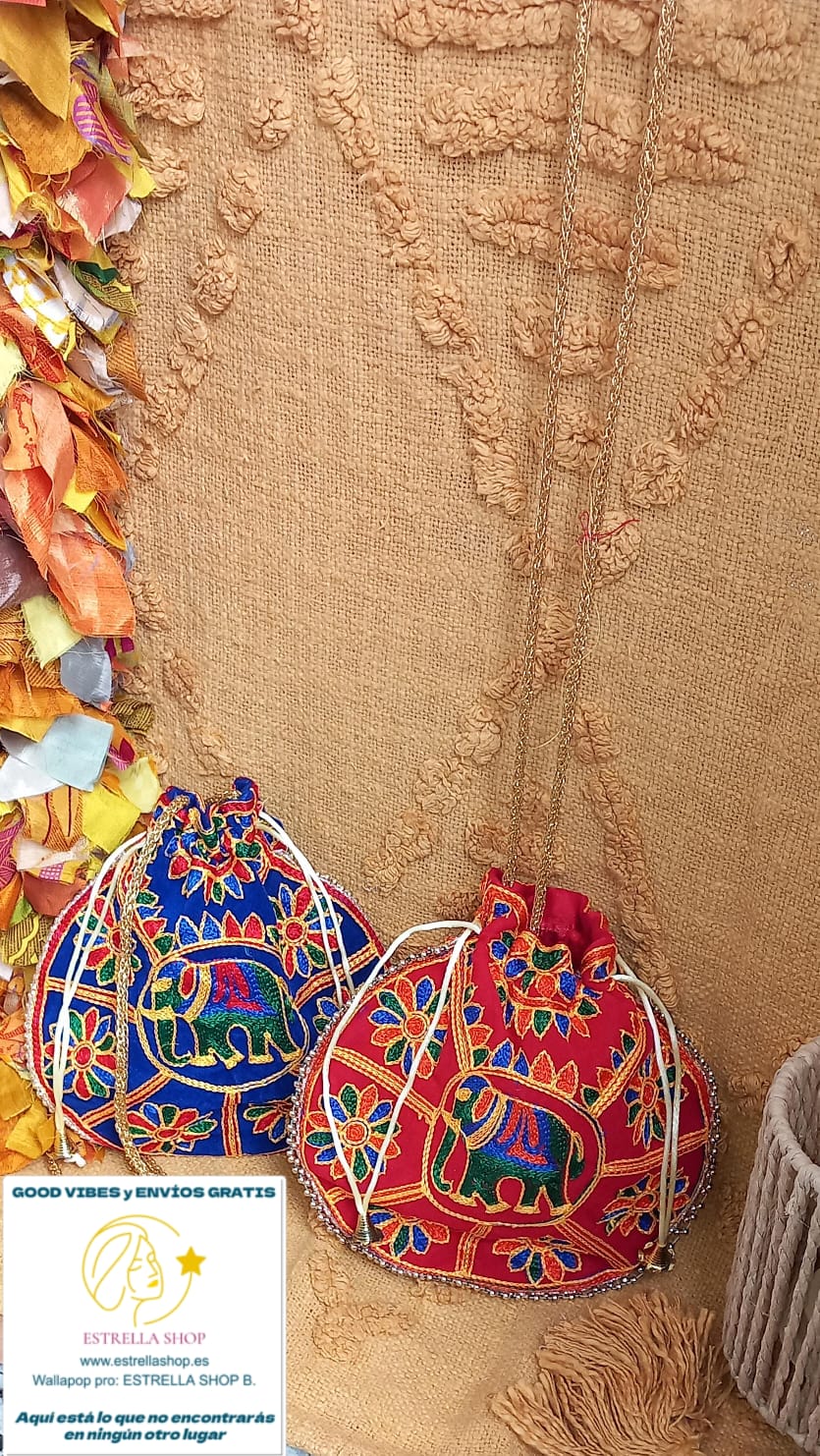 BOLSO BOMBONERA ART ELEFANTE BOLSO DE MANO BORDADO CON CIERRE DE CORDÓN.ENVÍO GRATIS SIN PEDIDO MÍNIMO.