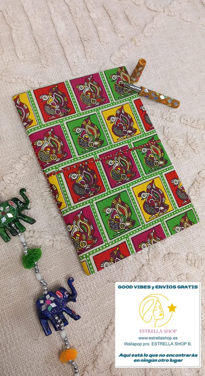 CUADERNO XL 18X25CM UNA PIEZA DE ARTE Y TRADICIÓN.FAISÁN SAGRADO EN INDIA SIMBOLIZANDO EL AMOR Y LA COMPASIÓN.ENVÍO GRATIS SIN PEDIDO MÍNIMO.