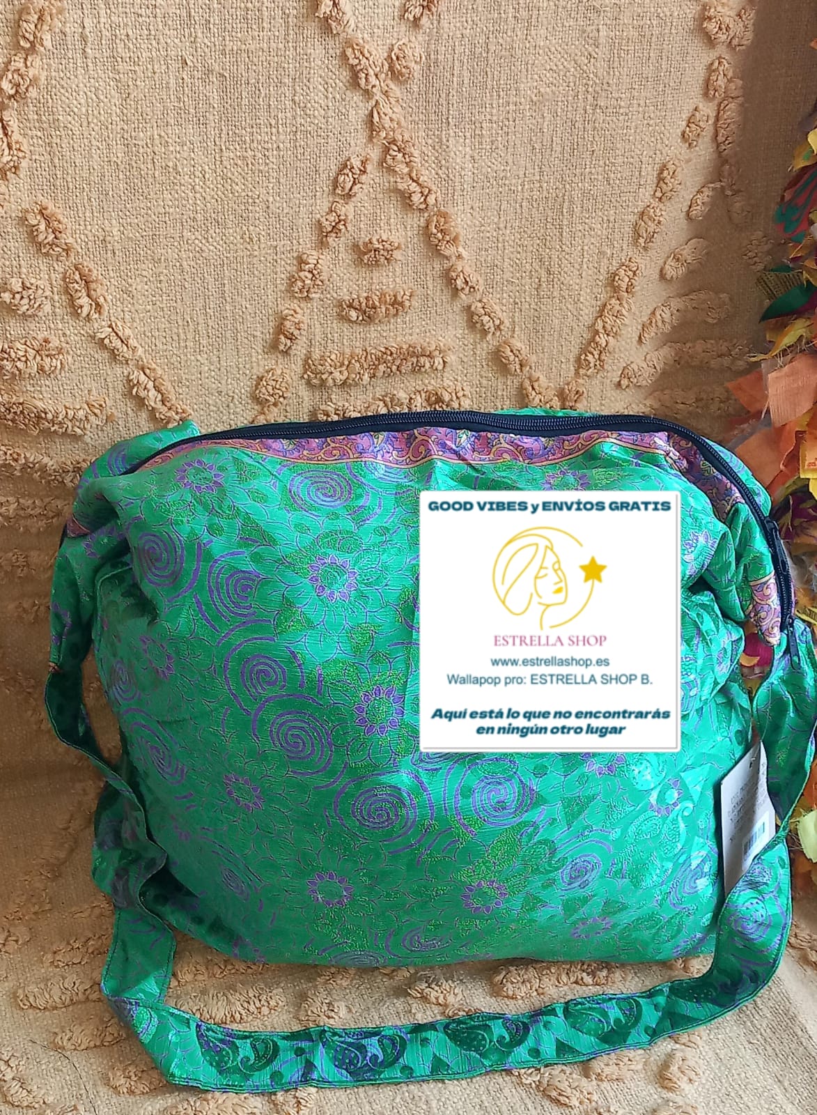 BOLSO ARTESANAL CON CREMALLERA,AUTÉNTICA ARTESANÍA INDIA CON MÁGICOS COLORES.ENVÍO GRATIS SIN PEDIDO MÍNIMO.