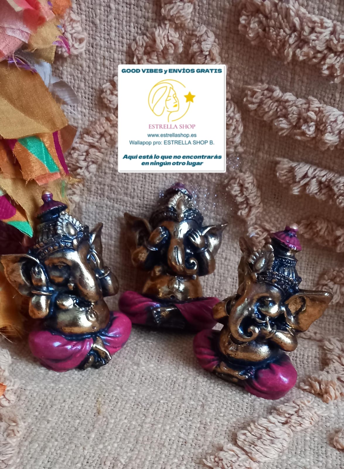 Set especial de 3 Piezas artesanales de carácter espiritual, ideal para llenar de intención y simbolismo cualquier espacio. Este set de Ganeshas es envío gratis sin pedido mínimo.