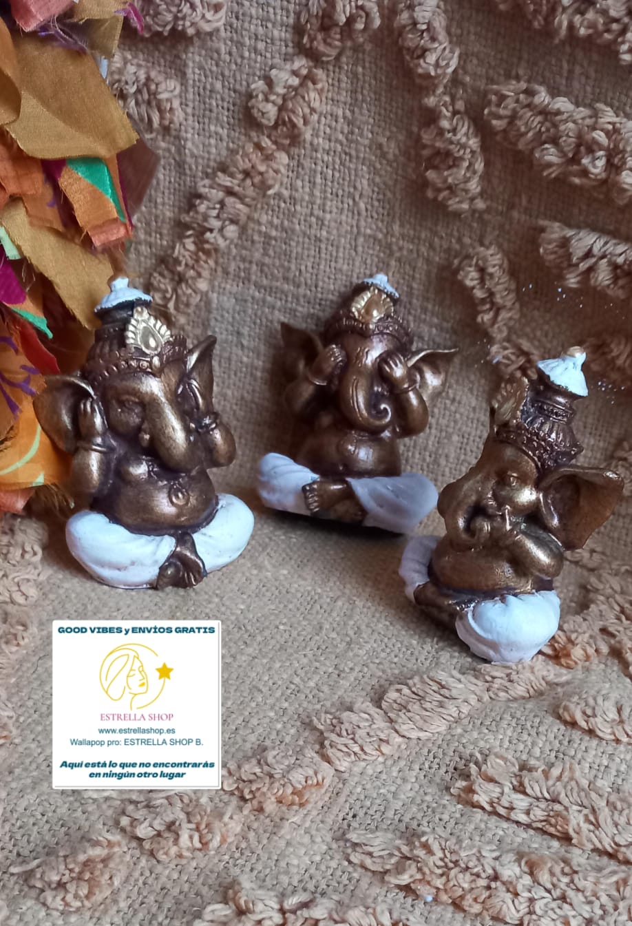 Set mágico y especial de 3 Piezas artesanales de carácter espiritual, ideal para llenar de intención y simbolismo cualquier espacio. Este set de Ganeshas es envío gratis sin pedido mínimo.