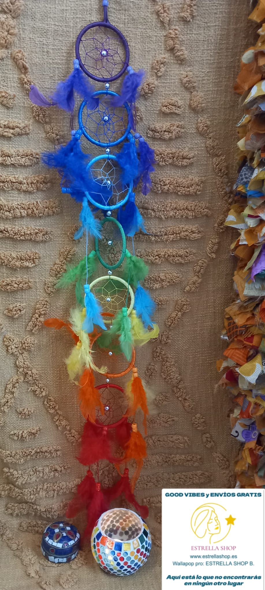 ATRAPASUEÑOS 7 CHAKRAS DE COLORES,ENVÍO GRATIS SIN PEDIDO MÍNIMO.