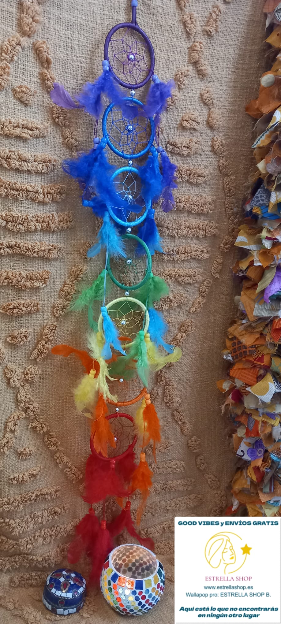 ATRAPASUEÑOS 7 CHAKRAS DE COLORES,ENVÍO GRATIS SIN PEDIDO MÍNIMO.
