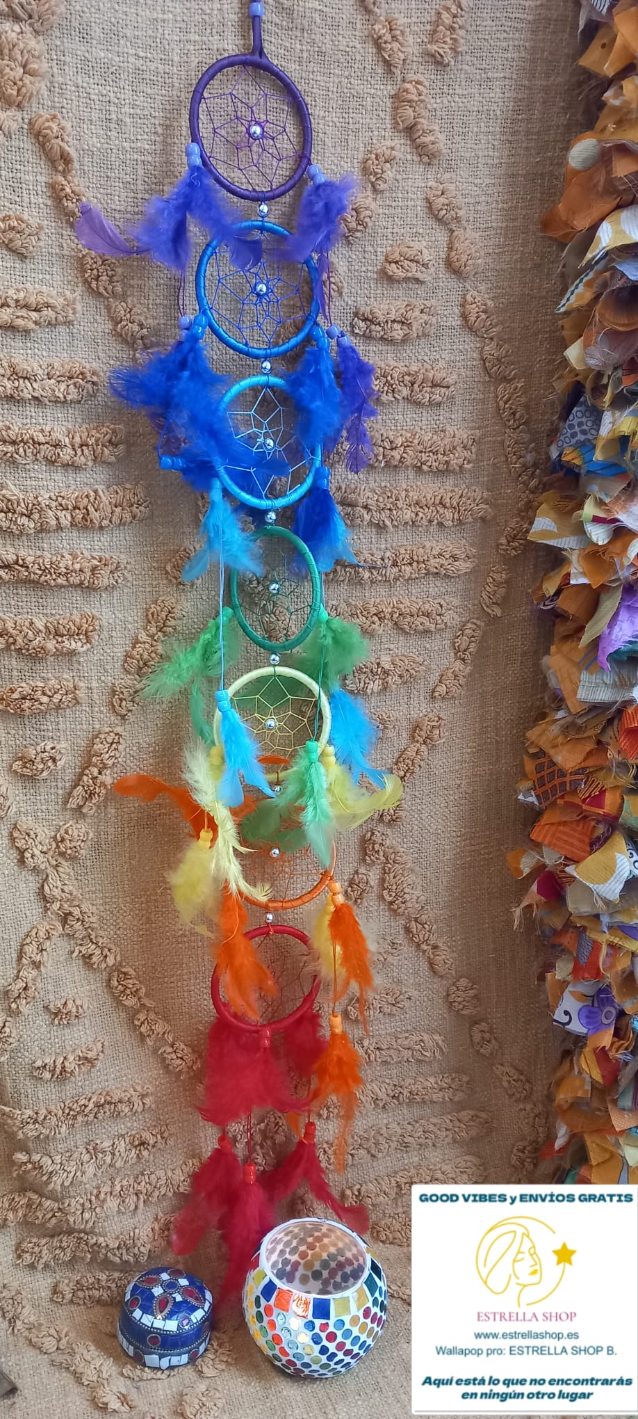 ATRAPASUEÑOS 7 CHAKRAS DE COLORES,ENVÍO GRATIS SIN PEDIDO MÍNIMO.