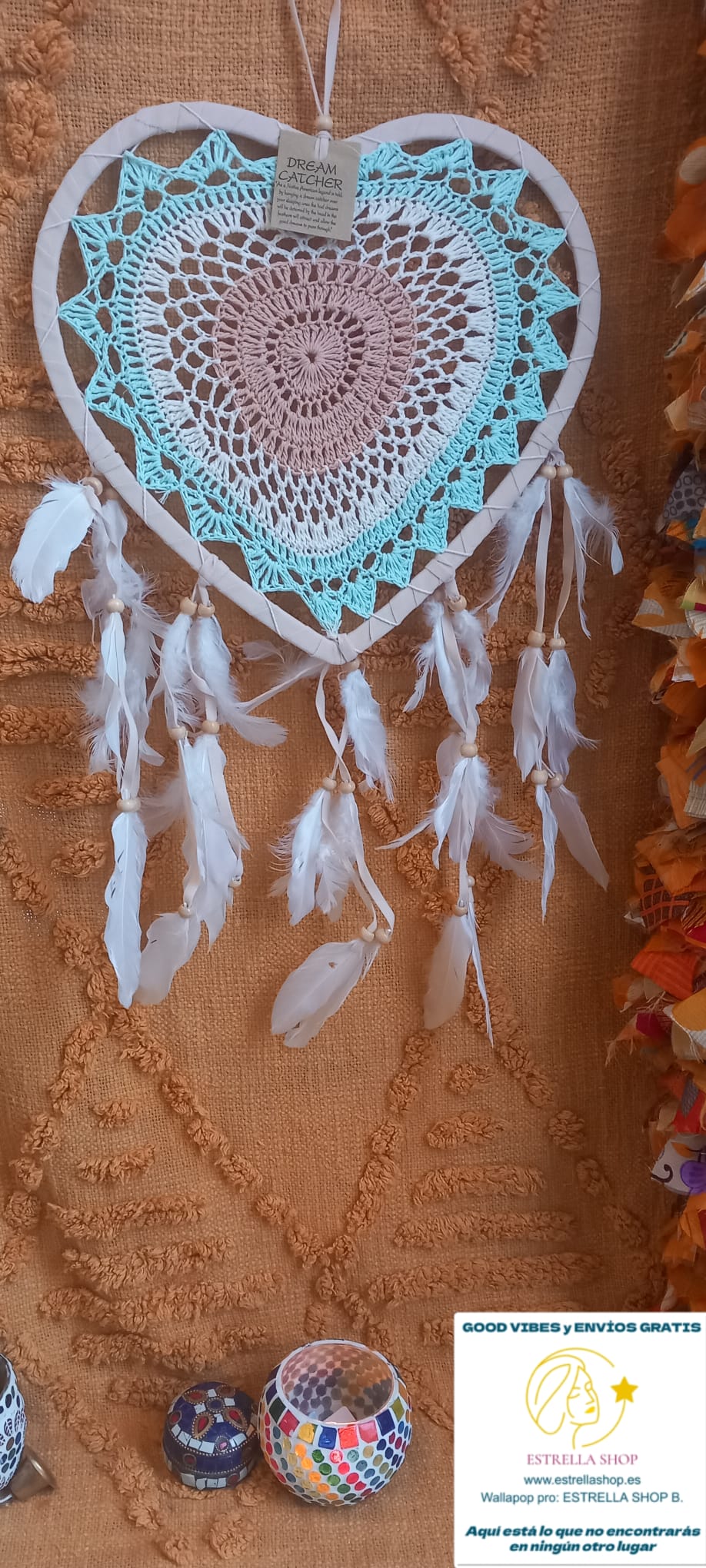 Atrapasueños crochet Agua marina, tamaño grande.Envío Gratis. Precio sin competencia.