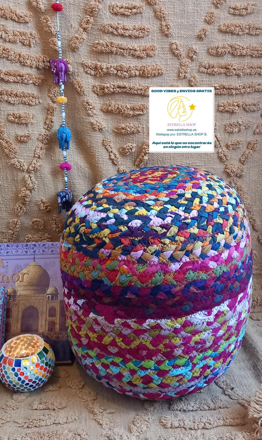 PUFF CON RELLENO,UNA JOYA DECORATIVA Y FUNCIONAL COLORES DE INDIA.ENVÍO GRATIS SIN PEDIDO MÍNIMO.