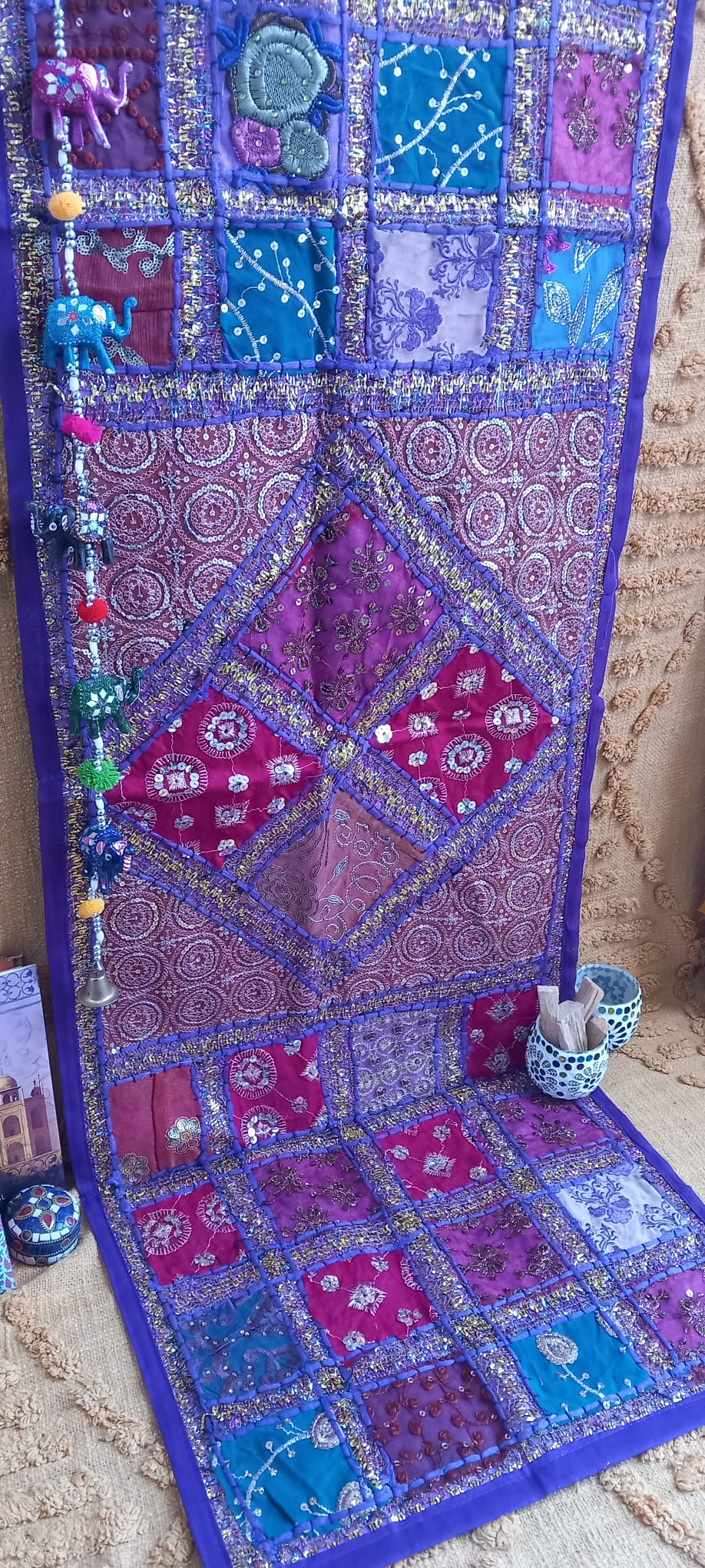 TEXTIL TAPIZ Y CAMINO PATCHWORK BORDADO A MANO EN INDIA.ENVÍO GRATIS SIN PEDIDO MÍNIMO.
