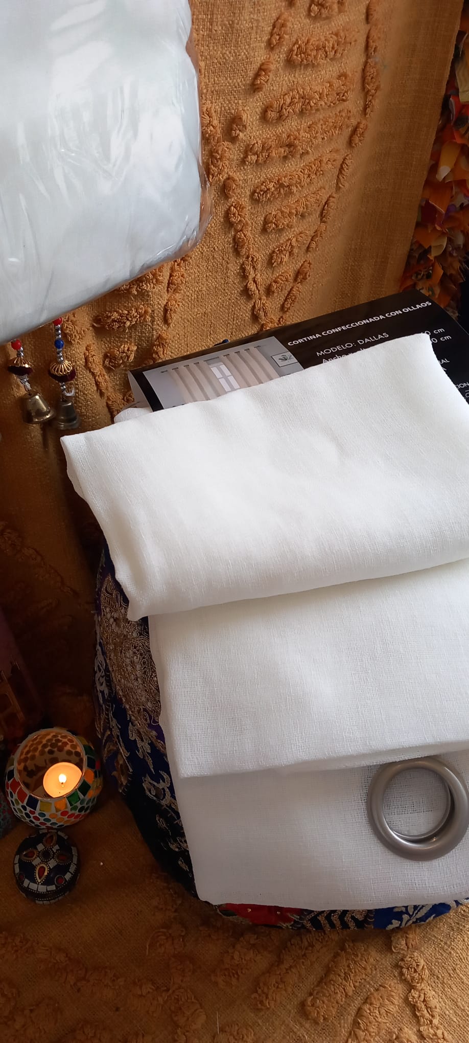 PACK DE 2 CORTINAS DE VISILLO COLOR NATURAL CONFECCIONADAS CON OLLAOS.ENVÍO GRATIS SIN PEDIDO MÍNIMO.