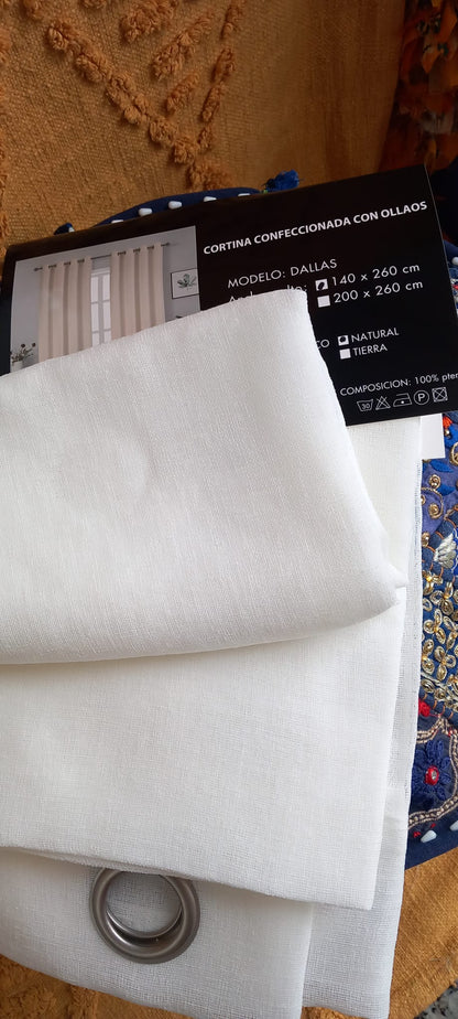 PACK DE 2 CORTINAS DE VISILLO COLOR NATURAL CONFECCIONADAS CON OLLAOS.ENVÍO GRATIS SIN PEDIDO MÍNIMO.