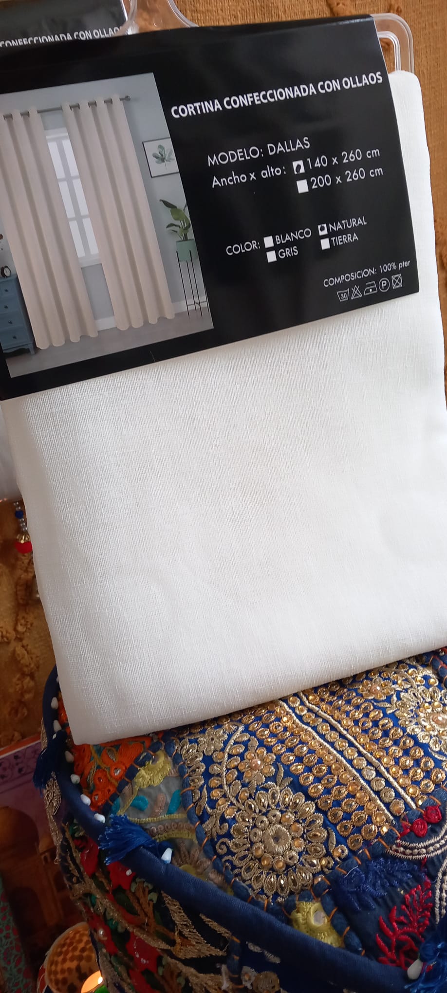 PACK DE 2 CORTINAS DE VISILLO COLOR NATURAL CONFECCIONADAS CON OLLAOS.ENVÍO GRATIS SIN PEDIDO MÍNIMO.