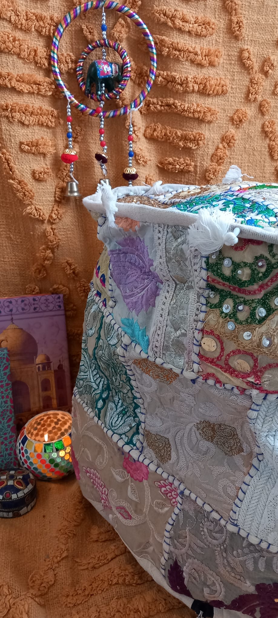 PUFF PATCHWORK ORIGINAL BOHO PARA CUALQUIER ESPACIO.45CM.ENVÍO GRATIS SIN PEDIDO MÍNIMO.