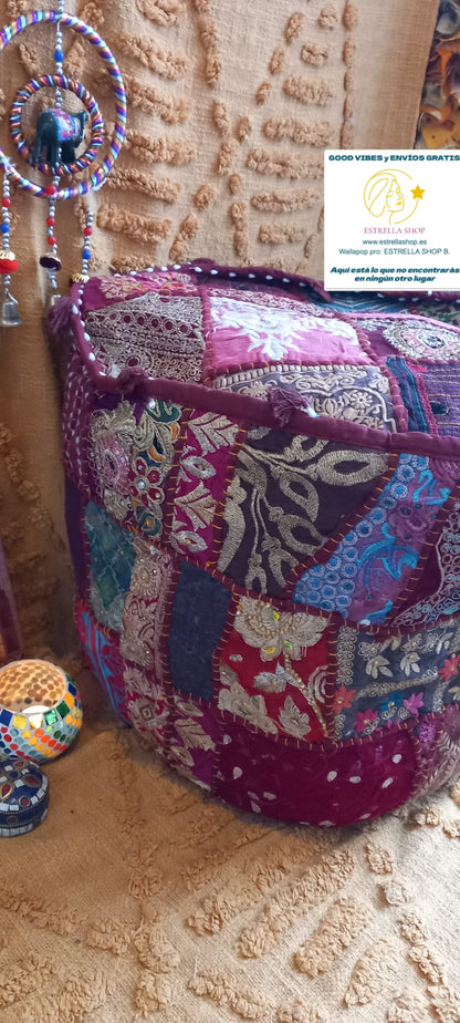 PUFF PATCHWORK REDONDO 45CM, CON ALMA Y CON ENVÍO GRATIS SIN PEDIDO MÍNIMO.