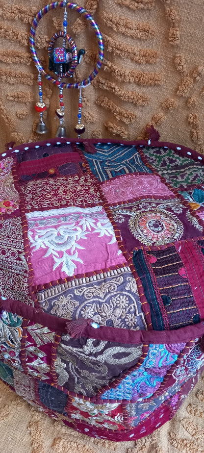 PUFF PATCHWORK REDONDO 45CM, CON ALMA Y CON ENVÍO GRATIS SIN PEDIDO MÍNIMO.