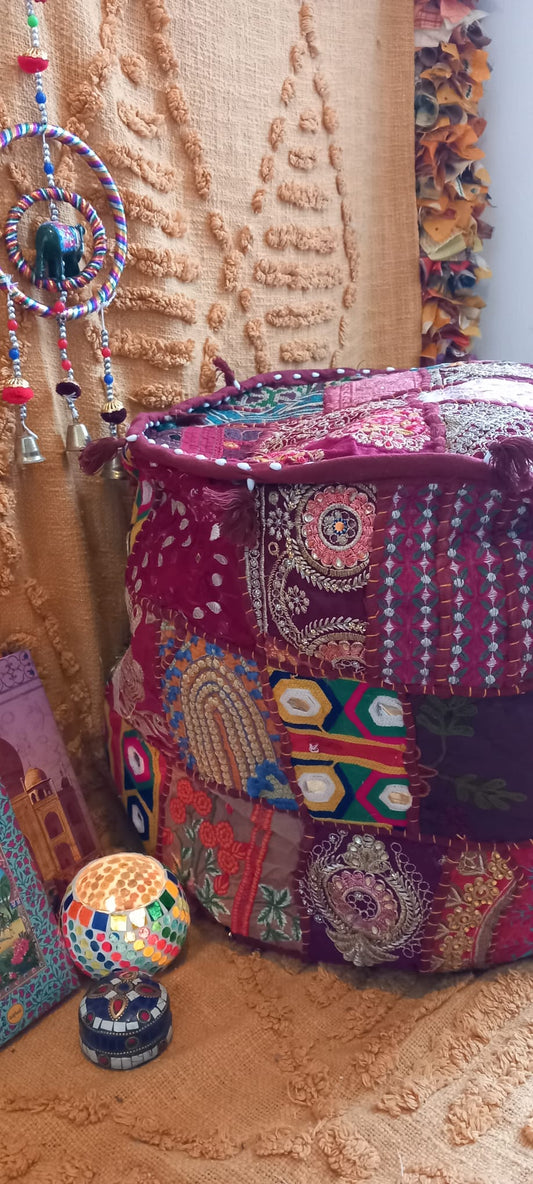 PUFF PATCHWORK REDONDO 45CM, CON ALMA Y CON ENVÍO GRATIS SIN PEDIDO MÍNIMO.