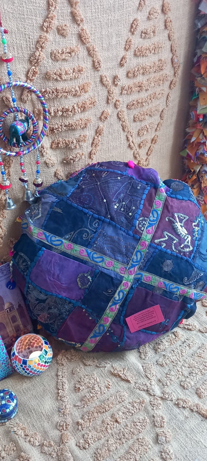 ZAFÚ PATCHWORK REDONDO ELABORADO ARTESANALMENTE CON ESENCIA BOHO.11.99€ENVÍO GRATIS SIN PEDIDO MÍNIMO.