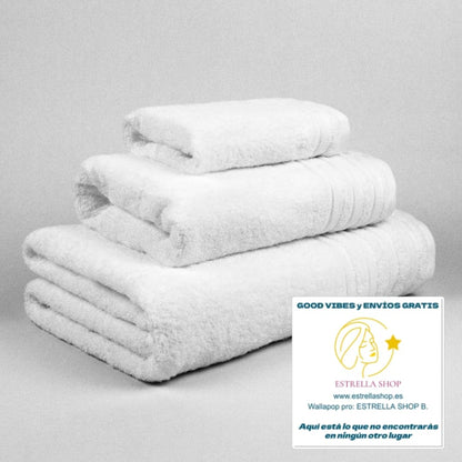JUEGO DE TOALLAS 3PIEZAS 600GRAMOS BLANCA 100%ALGODÓN MUY ABSORBENTES MULLIDAS Y AGRADABLES.ENVÍO GRATIS SIN PEDIDO MÍNIMO.