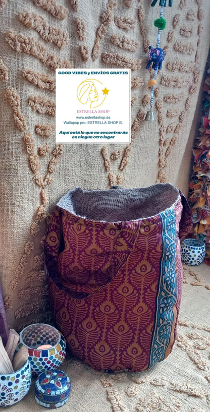 CESTO MULTIFUNCIONAL YUTE SAREE DE LA INDIA 35X50CM,ENVÍO GRATIS SIN PEDIDO MÍNIMO.