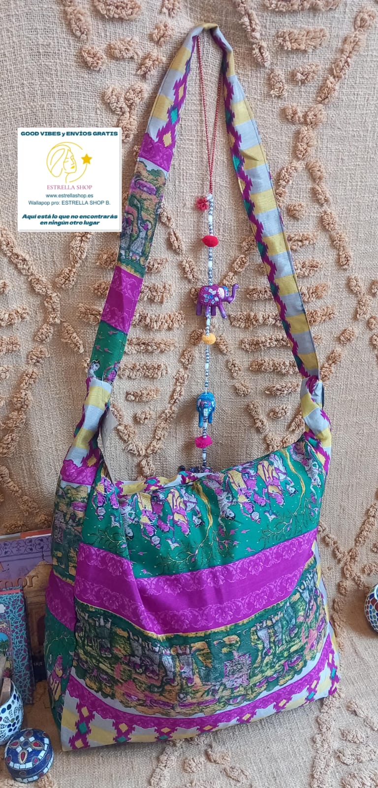 BOLSO SEDA DOBLE CARA CON CREMALLERA,AUTÉNTICA ARTESANÍA INDIA CON MÁGICOS COLORES.ENVÍO GRATIS SIN PEDIDO MÍNIMO.