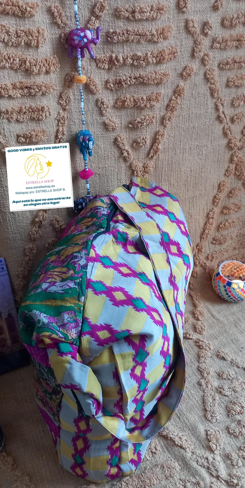 BOLSO SEDA DOBLE CARA CON CREMALLERA,AUTÉNTICA ARTESANÍA INDIA CON MÁGICOS COLORES.ENVÍO GRATIS SIN PEDIDO MÍNIMO.