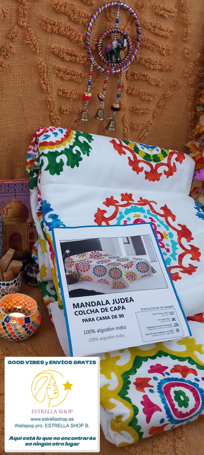 CUBRECAMA ACOLCHADO 180X270 MANDALAS DE COLORES 100%ALGODÓN INDIO.ENVÍO GRATIS SIN PEDIDO MÍNIMO.