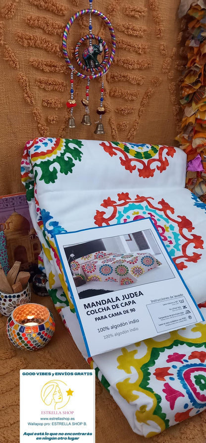CUBRECAMA ACOLCHADO 180X270 MANDALAS DE COLORES 100%ALGODÓN INDIO.ENVÍO GRATIS SIN PEDIDO MÍNIMO.