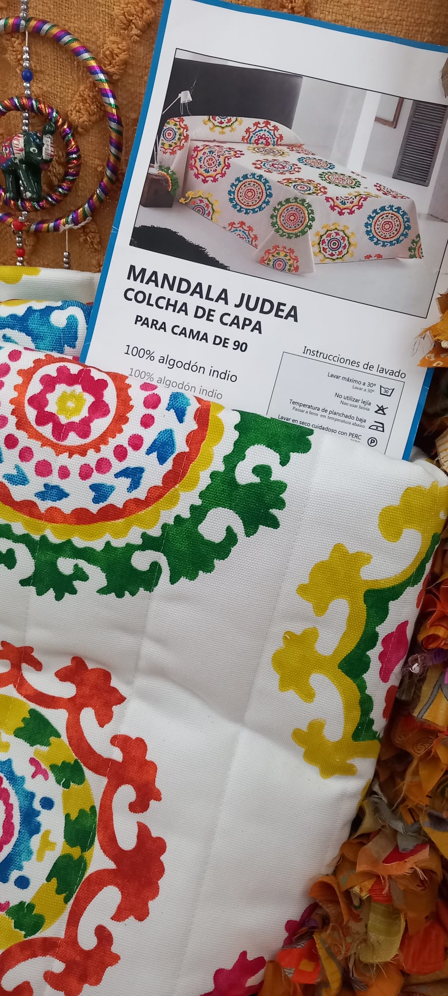 CUBRECAMA ACOLCHADO 180X270 MANDALAS DE COLORES 100%ALGODÓN INDIO.ENVÍO GRATIS SIN PEDIDO MÍNIMO.