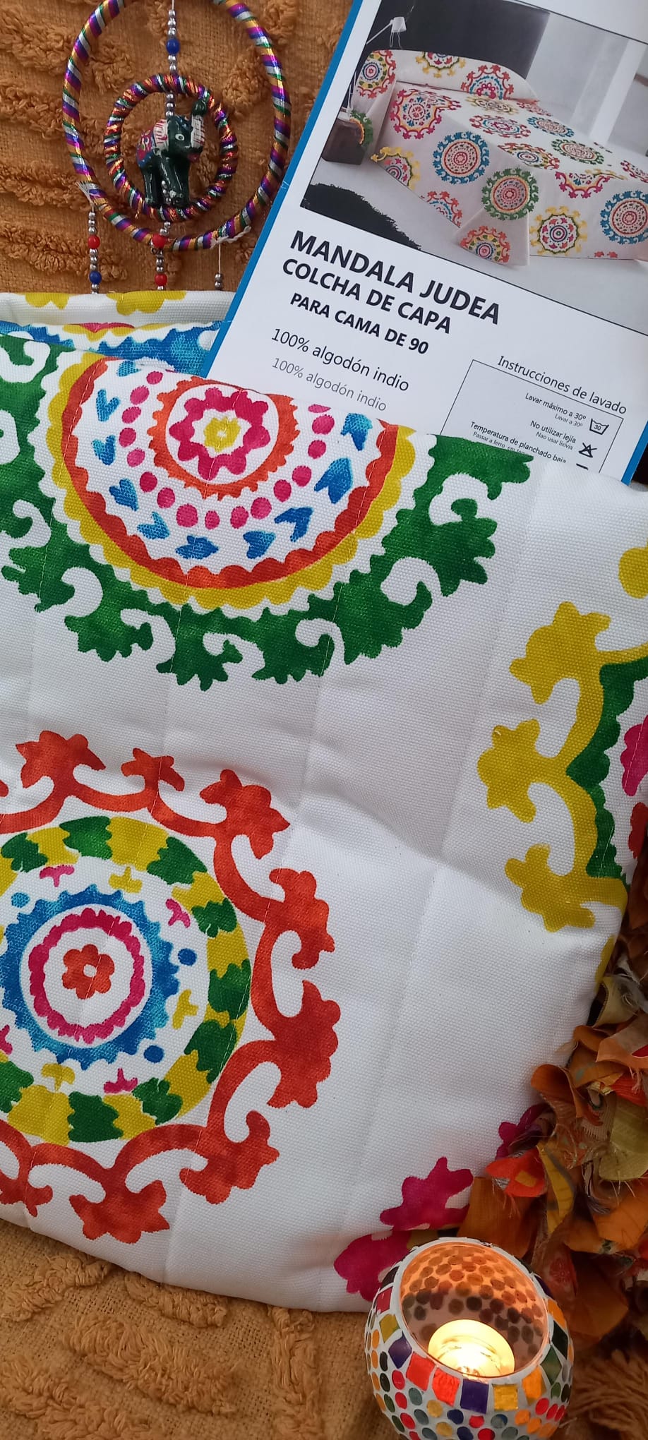 CUBRECAMA ACOLCHADO 180X270 MANDALAS DE COLORES 100%ALGODÓN INDIO.ENVÍO GRATIS SIN PEDIDO MÍNIMO.