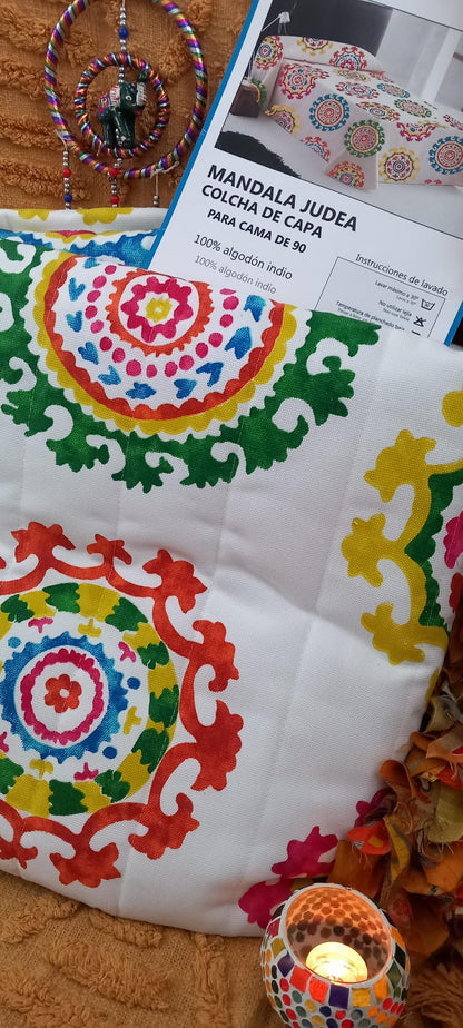 CUBRECAMA ACOLCHADO 180X270 MANDALAS DE COLORES 100%ALGODÓN INDIO.ENVÍO GRATIS SIN PEDIDO MÍNIMO.