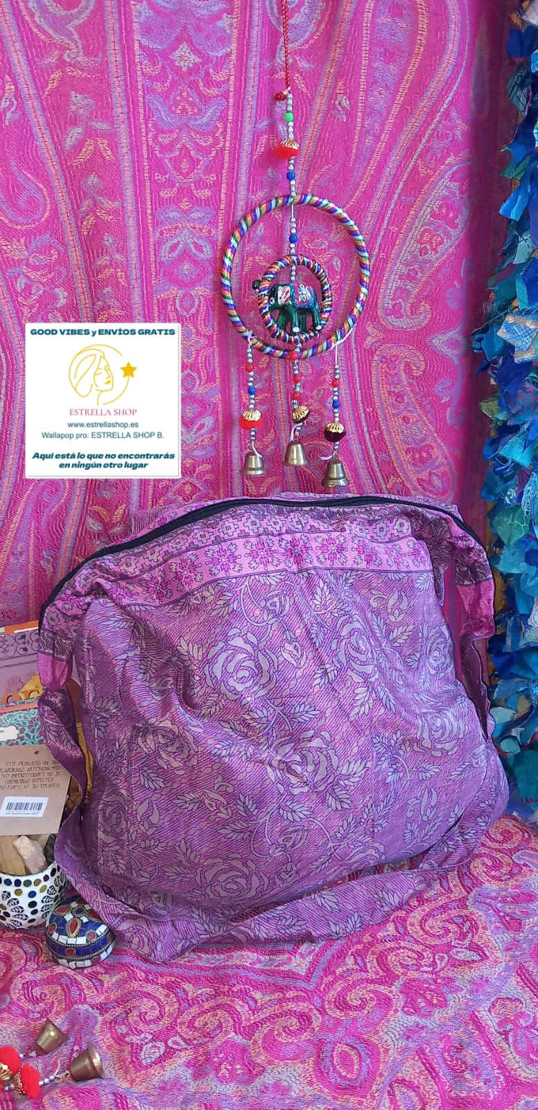 BOLSO SEDA CON CREMALLERA,AUTÉNTICA ARTESANÍA INDIA CON MÁGICOS COLORES.ENVÍO GRATIS SIN PEDIDO MÍNIMO.
