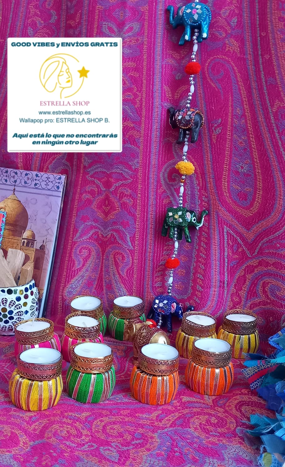 JUEGO DE 2 PORTAVELAS ORIGINALES Y ARTESANALMENTE HECHO A MANO EN INDIA INSPIRADO EN LA ALEGRÍA Y LA BUENA ENERGÍA DE LAS CELEBRACIONES VIBRANTES Y ESPECIALES.ENVÍO GRATIS.