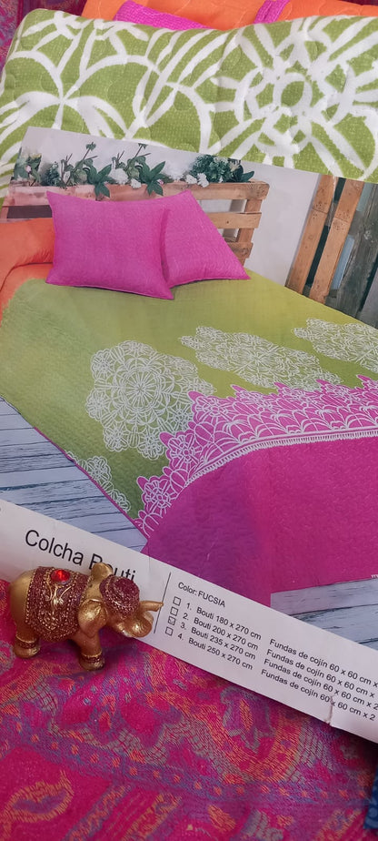 COLCHA CUBRECAMA BOUTI MANDALAS 235X270CM Y 2 FUNDAS COJIN 60X60CM REVERSIBLE LISA.ENVÍO GRATIS SIN PEDIDO MÍNIMO.