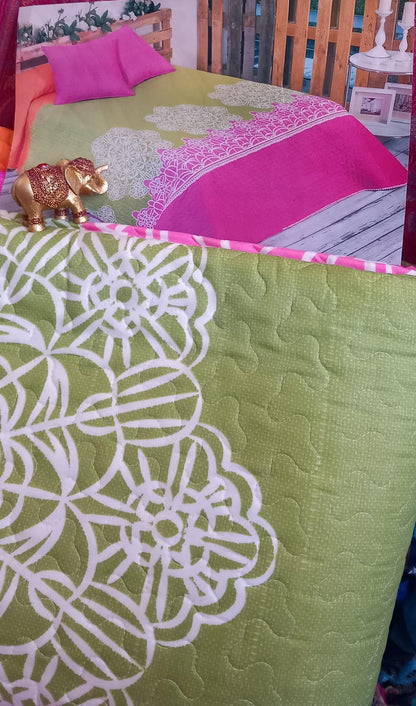 COLCHA CUBRECAMA BOUTI MANDALAS 235X270CM Y 2 FUNDAS COJIN 60X60CM REVERSIBLE LISA.ENVÍO GRATIS SIN PEDIDO MÍNIMO.