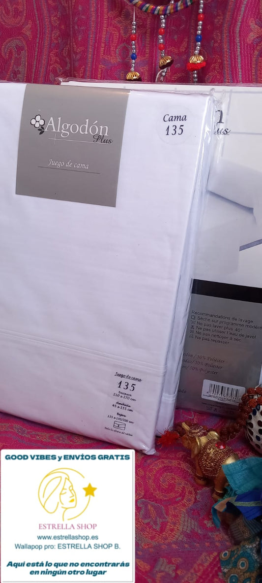 JUEGO DE SÁBANAS / SET DE CUBRECAMA 135CM ALGODÓN BLANCO LISAS (3 PIEZAS)ENVÍO GRATIS SIN PEDIDO MÍNIMO.