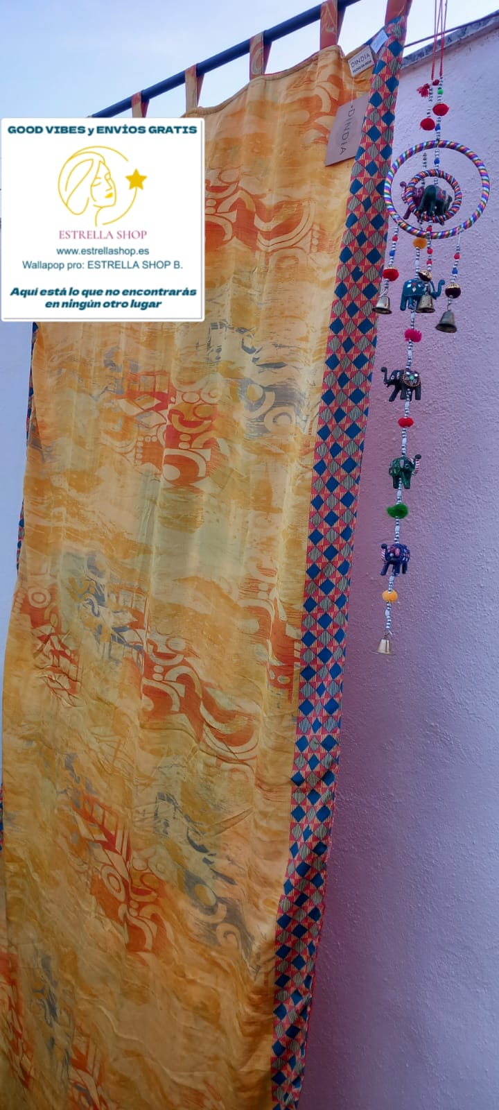Cortina reversible confeccionada individual de tela sedosa primera calidad de saree con trabillas.Envío Gratis sin pedido mínimo.