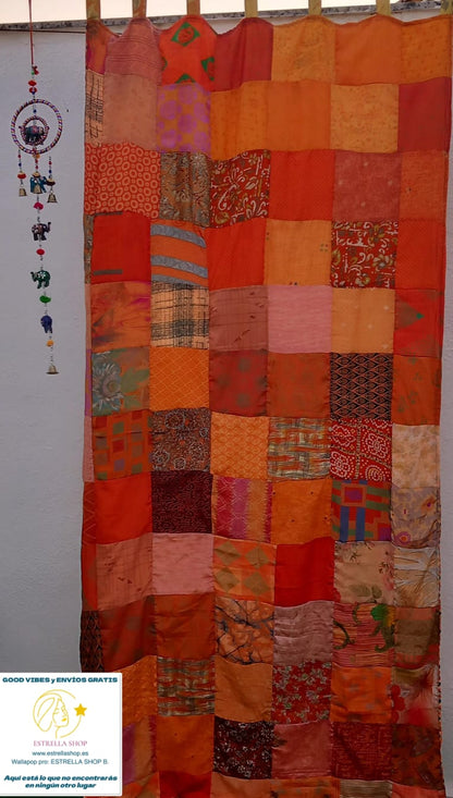 Cortina reversible confeccionada individual de tela sedosa primera calidad de saree con trabillas.Envío Gratis sin pedido mínimo.